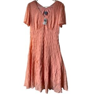 Rabbit Designs Lace Midi Dress Peach Sz 12 Flutter Sleeve Lined $89 Fit n Flare
